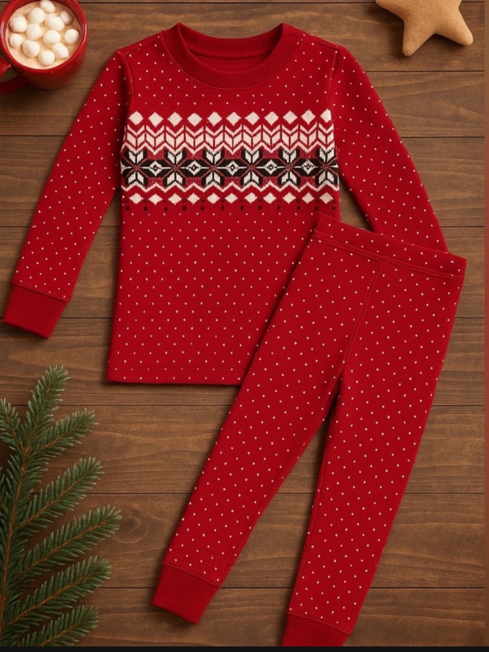 Hanna Andersson Girls 4 100cm Christmas Pajamas Red Fair Isle Organic Cotton